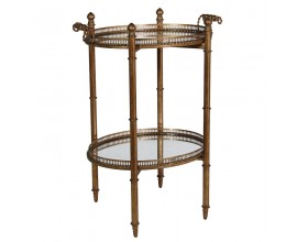 Dizajnový vintage príručný stolík Lucero so zrkadlovými doskami a kovovou konštrukciou v zlatej farbe s patinou 75 cm