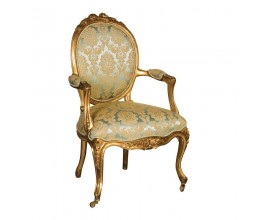Luxusná čalúnená baroková stolička Roi Gilt so zeleno-zlatým čalúnením a vyrezávaným zdobením 95 cm