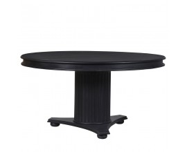 Luxusný klasický čierny okrúhly jedálenský stôl Wielton Nero z mahagónového dreva s vyrezávanou podstavou 149 cm