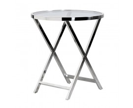 Moderný dizajnový okrúhly príručný stolík Cromia s chrómovou konštrukciou s prekríženými nožičkami 65 cm