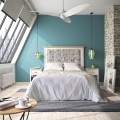 Luxusná čalúnená posteľ Rodas s čalúneným textilným rámom a čelom z masívneho dreva v bielej farbe