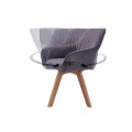 Moderná otočná jedálenská stolička Caballet so sivým poťahom z mikrovlákna a masívnymi nohami 84cm