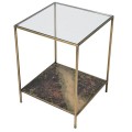 Art deco štvorcový príručný stolík Oxidia so zlatou konštrukciou z kovu a skla 45cm