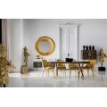 Art deco jedálenský stôl Tirane z tmavohnedého mangového dreva a zlatými prekríženými nohami 180cm