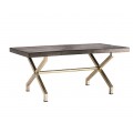 Luxusný jedálenský stôl Tirane v art deco štýle s obdĺžnikovou mangovou doskou a zlatými prekríženými nohami z kovu