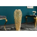 Dizajnová vysoká váza Hoja v art deco štýle s kovovou konštrukciou zlatej farby