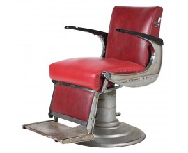 Vintage kožené barber kreslo Rebell v červenej farbe s kovovou konštrukciou s nastaviteľným sedením 92cm