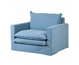 Elegantný moderný nábytok - Moderné kreslo Sky s azúrvo modrým ľanovým čalúnením
