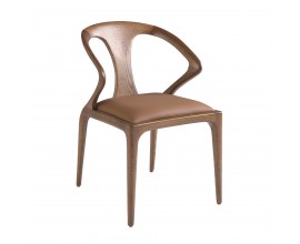 Luxusná hnedá masívna jedálenská stolička Vita Naturale s dreveným rámom a čalúnenou sedacou časťou s poťahom z ekokože