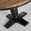Luxusný čierny okrúhly jedálenský stôl Zena Noir vo vintage štýle s vyrezávanou nohou a hnedou vrchnou doskou 120 cm