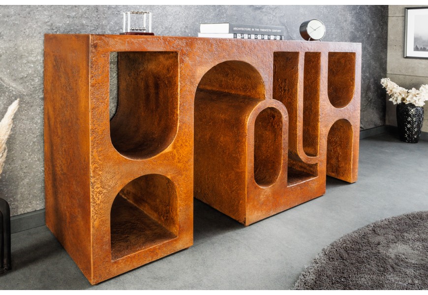 Moderný art deco medený betónový konzolový stolík Gerin s geometrickým abstraktným zdobením