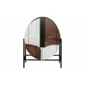 Luxusná etno barová skrinka Nandipha oválneho tvaru s dizajnom tváre v hnedej a bielej farbe 120 cm