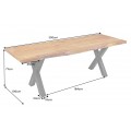 Masívny industriálny obdĺžnikový jedálenský stôl Mammut s akáciovou medovou hnedou doskou a prekríženými nožičkami 300 cm