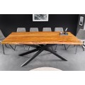 Moderný industriálny jedálenský stôl Mammut s obdĺžnikovou doskou z masívneho akáciového dreva v medovo hnedej farbe 200 cm