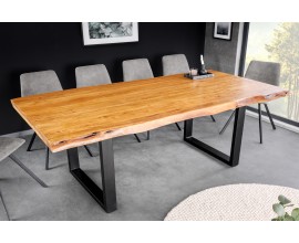 Masívny industriálny obdĺžnikový jedálenský stôl Mammut  s akáciovou vrchnou doskou v medovej hnedej farbe 200 cm