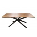 Dizajnový industriálny medovo hnedý obdĺžnikový jedálenský stôl Mammut z vrchnou doskou z masívneho akáciového dreva s prekríženými čiernymi kovovými nožičkami