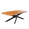 Masívny industriálny obdĺžnikový konferenčný stolík Mammut s vrchnou doskou z akáciového dreva v medovej hnedej farbe 110 cm