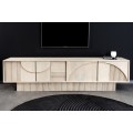 Dizajnový art deco štvordverový béžový televízny stolík Sonia s extravagantným geometrickým reliéfom z bieleného dreva 200 cm