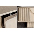 Dizajnový art deco štvordverový béžový televízny stolík Sonia s extravagantným geometrickým reliéfom z bieleného dreva 200 cm