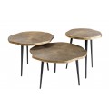 Dizajnová art deco sada troch konferenčných stolíkov Fabiosa so vzorom letokruhov v zlatej a čiernej farbe 49 cm