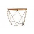 Dizajnový art deco konzolový stolík Xoia so zlatou podstavou s diamantovým vzorom a hnedou drevenou doskou 75 cm