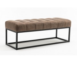 Dizajnové retro sivo hnedá lavica Taxil  s prešívanou sedacou časťou v odtieni taupe 108 cm