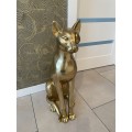 Art-deco socha sediacej mačky sphynx Cleopatra v zlatej farbe 72cm