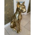 Art-deco socha sediacej mačky sphynx Cleopatra v zlatej farbe 72cm