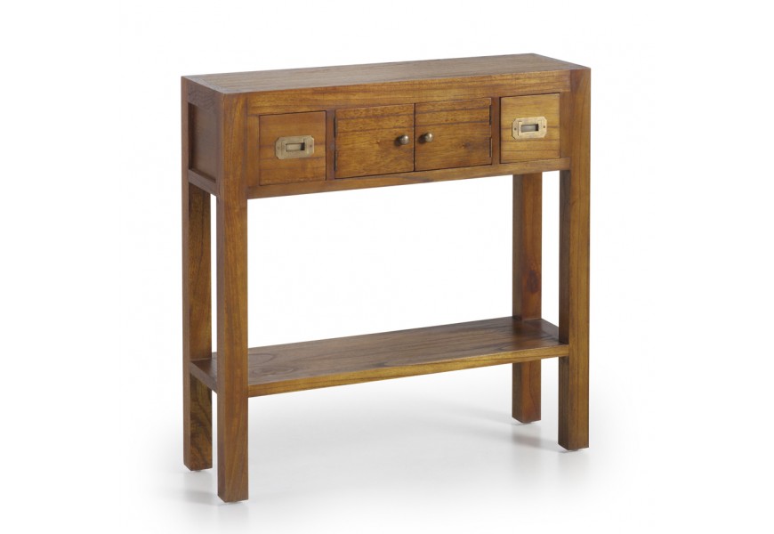 Luxusný drevený hnedý konzolový stolík Star s úložným priestorom z masívneho dreva mindi