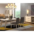 Luxusná masívna zostava nábytku do jedálne Rodas v svetlej hnedej farbe dreva so stoličkami so sivohnedým čalúnením