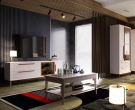 Luxusná moderná zostava obývacieho nábytku Estoril z masívneho dreva