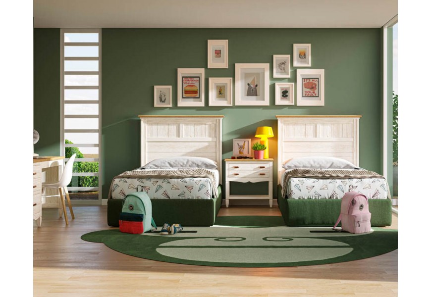 Luxusná zostava AMBERES do detskej izby z masívneho dreva v bielej a zelenej farbe v modernom dizajnovom štýle
