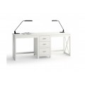 Luxusný dvojitý písací stôl s tromi zásuvkami v strede stola v bielej farbe z masívneho dreva