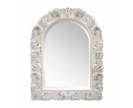 Provensálske vintage biele nástenné zrkadlo Marzia s vyrezávaným oblúkovým rámom 120 cm