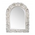Vintage provensálske poloblúkové nástenné zrkadlo Marzia s bielym vyrezávaným ornamentálnym rámom s florálnym motívom