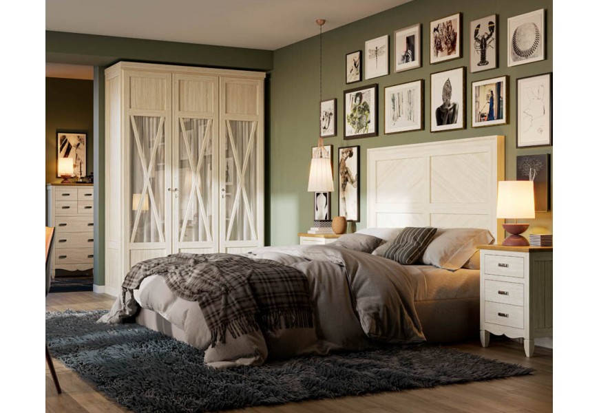 Luxusná moderná dizajnová spálňová zostava Amberes v bielej farbe z masívneho dreva vo vidieckom štýle