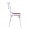 Dizajnová biela provensálska jedálenská stolička Saint Remy s ratanovou sedacou časťou a prekríženou opierkou 89 cm