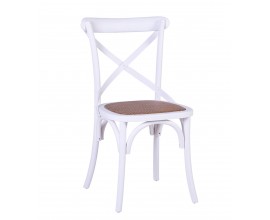 Dizajnová biela provensálska jedálenská stolička Saint Remy s ratanovou sedacou časťou a prekríženou opierkou 89 cm