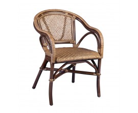 Štýlová ratanová jedálenská záhradná stolička Rata s ratanovým výpletom v hnedej farbe  s tmavohnedou konštrukciou z ručne ohýbaného dreva