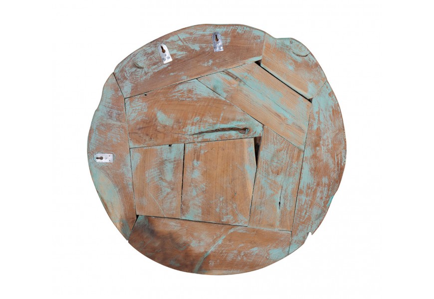 Luxusná štýlová nástenná okrúhla dekorácia Mensy z masívneho teakového dreva v hnedej a zelenej farbe