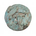Štýlová okrúhla nástenná dekorácia Mensy z masívneho teakového dreva s dizajnom patiny v hnedej a zelenej farbe