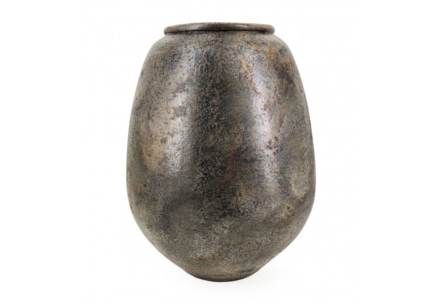 Dizajnová veľká oválna vintage váza Masiela z terakoty v starožitnej zlatej farbe s tmavou patinou