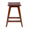 Luxusná koloniálna barová stolička Crosby bez opierok so sedacou časťou z pravej kože s lineárnym výpletom hnedá 60 cm