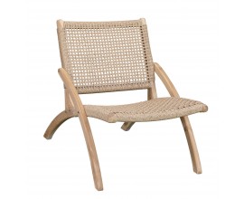 Moderná svetlohnedá nízka záhradná stolička Trapani s povrazovým výpletom 73 cm