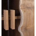 Moderná masívna skrinka Abertura v prírodnej svetlej hnedej farbe dreva s dizajnovým skleným detailom dvierok 185 cm