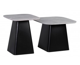 Moderná sivo čierna sada štvorcových príručných stolíkov Elliot s mramorovou vrchnou doskou 47 cm