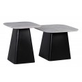 Moderný mramorový set štvorcových príručných stolíkov Elliot so sivou vrchnou doskou so zaoblenými okrajmi a mohutnou kovovou nohou v čiernej farbe