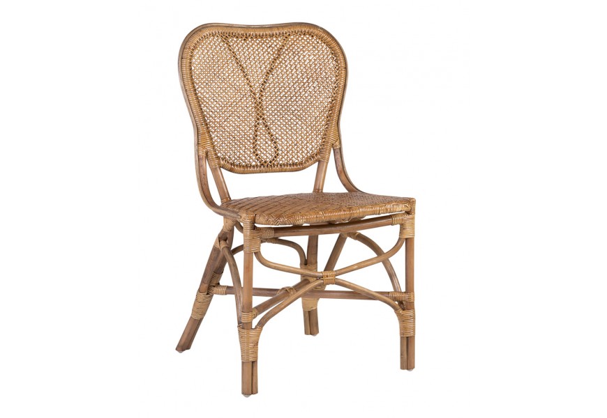Luxusná etno hnedá záhradná stolička Bistro z ratanu s dizajnom z ohýbaného dreva