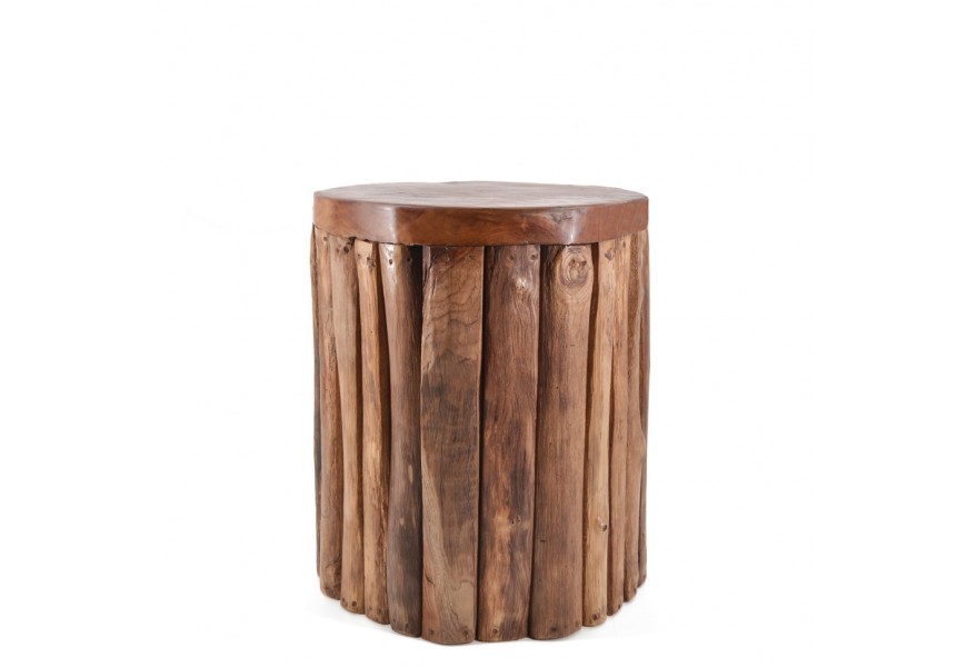 Masívny vidiecky príručný stolík Thoron z teakového dreva so zvislým latkovaným dizajnom v prírodnej svetlej hnedej farbe