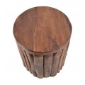 Vidiecky masívny  okrúhly hnedý príručný stolík Thoron s vertikálnym prírodným dizajnom z teakového dreva 45 cm
